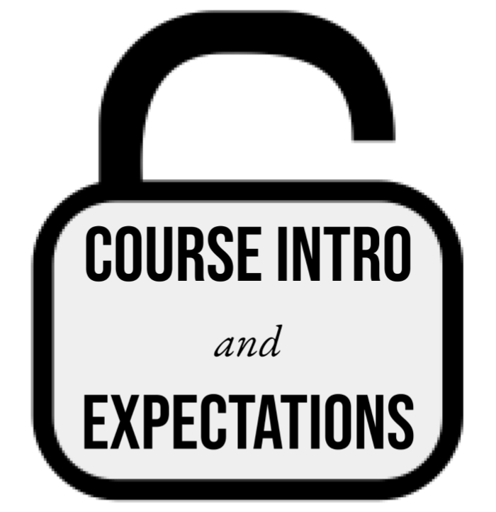 Image of open lock with text that reads "Course Intro and Expectations"